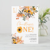 Boho chic rustige oranje zonnebloemen 1e verjaarda kaart (Staand voorkant)
