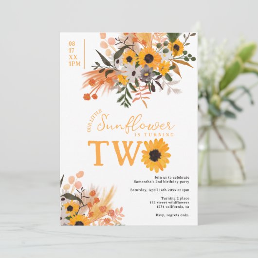 Boho chic rustige oranje zonnebloemen 2e verjaarda kaart (Staand voorkant)