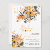 Boho chic rustige oranje zonnebloemen baby shower kaart (Voorkant)