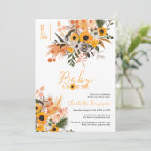 Boho chic rustige oranje zonnebloemen baby shower kaart (Staand voorkant)