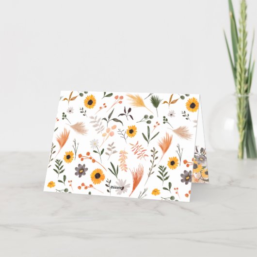 Boho chic rustige oranje zonnebloemen bridal folie wenskaart (Achterkant)