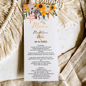 Boho chic rustige oranje zonnebloemen bruiloft menu