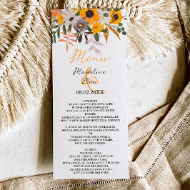 Boho chic rustige oranje zonnebloemen bruiloft menu