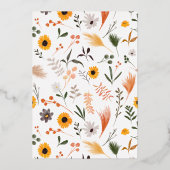 Boho chic rustige oranje zonnebloemen vrijgezellen folie uitnodiging (Achterkant)