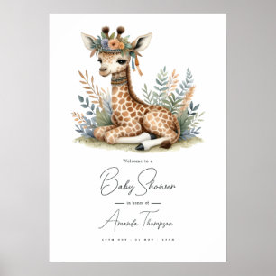 Boho Chic Safari Giraffe Baby Borrel Welkom Bord Poster