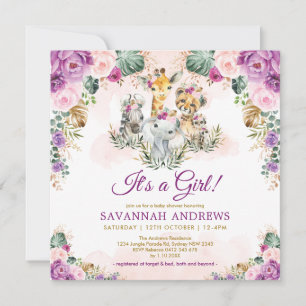 Boho Chic Safari Oerwoud Dieren Meisje Baby shower Kaart