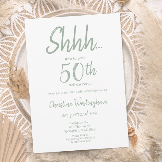 Boho Chic Sage Green Surprise 50th Birthday Kaart