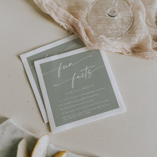Boho Chic Sage Green Wedding Fun Fact Napkins Servet
