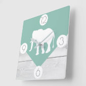 Boho Chic Sage Green & White Wood Print Elephant Vierkante Klok (Hoek)