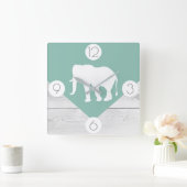 Boho Chic Sage Green & White Wood Print Elephant Vierkante Klok (Huis)