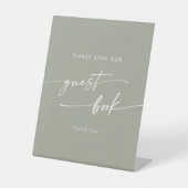 Boho Chic Sage Groen Bruiloft Gastenboek Reclamebord Met Voetstuk (Voorkant)