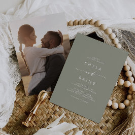 Boho Chic Sage Groen Casual Foto Bruiloft Kaart