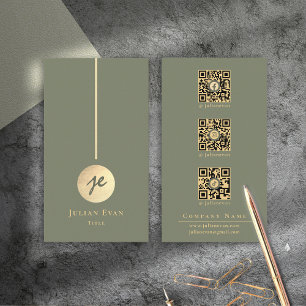 Boho Chic Sage Groen & Goud Monogram Social Media Visitekaartje