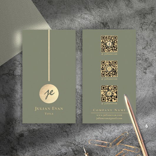 Boho Chic Sage Groen & Goud Monogram Social Media Visitekaartje