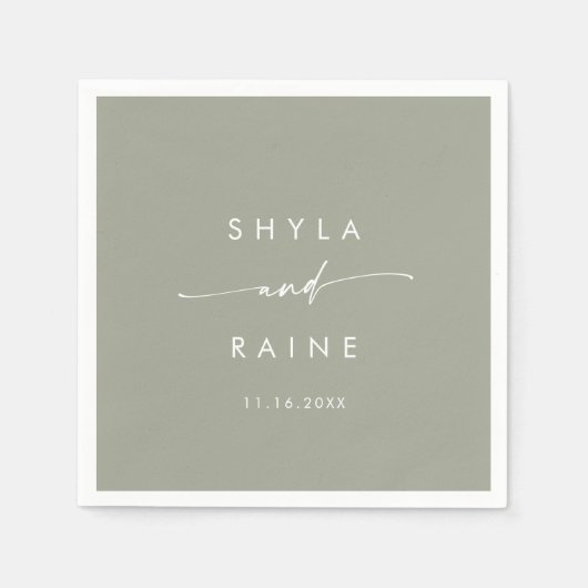 Boho Chic Sage Groen Monogram Bruiloft Servetten (Voorkant)