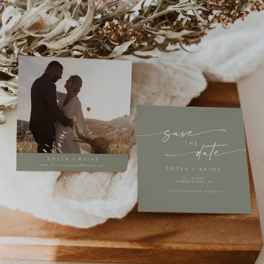 Boho Chic Sage Groen Vierkant Foto Terug Save The Date
