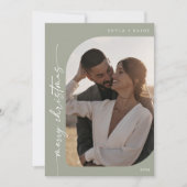 Boho Chic Sage Groene Foto Eenvoudige Vrolijke Ker Feestdagenkaart (Voorkant)