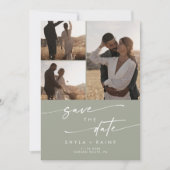 Boho Chic Sage Groene Multi-Foto QR-code Save The Date (Voorkant)