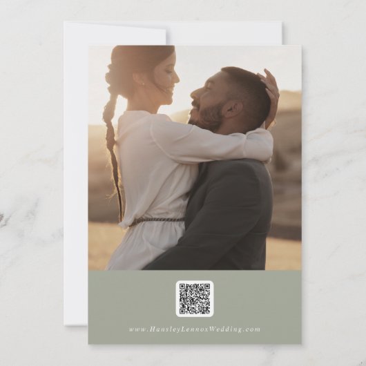 Boho Chic Sage Groene Multi-Foto QR-code Save The Date (Achterkant)