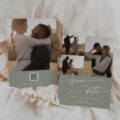 Boho Chic Sage Groene Multi-Foto QR-code Save The Date
