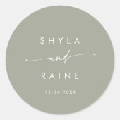 Boho Chic Sage Groene Namen Envelop Afdichtingen Ronde Sticker (Voorkant)