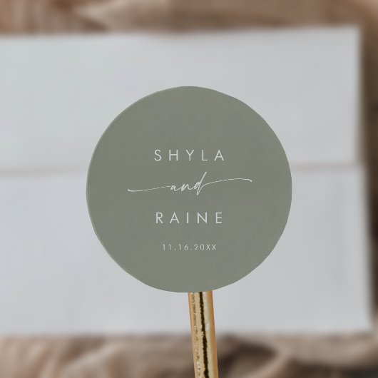 Boho Chic Sage Groene Namen Envelop Afdichtingen Ronde Sticker