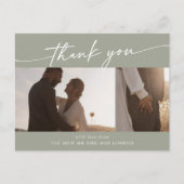 Boho Chic Sage Groene trouwfoto dank u Briefkaart (Voorkant)