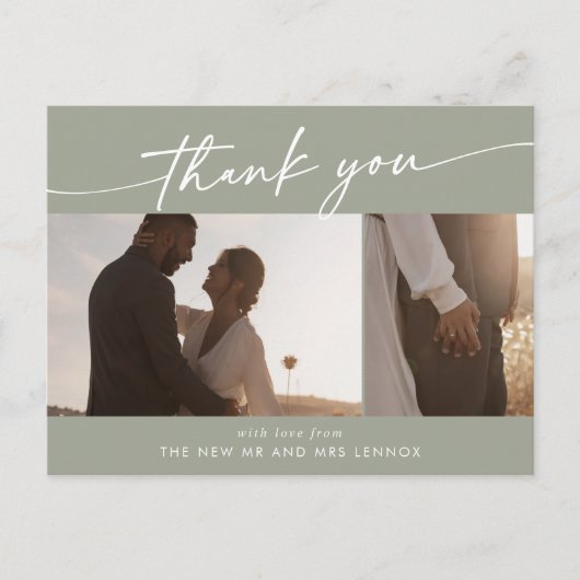 Boho Chic Sage Groene trouwfoto dank u Briefkaart (Voorkant)