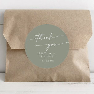 Boho chic salie groen dank u bruiloft gunst ronde sticker