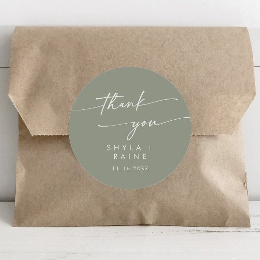 Boho chic salie groen dank u bruiloft gunst ronde sticker