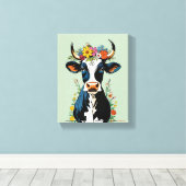 Boho Chic Schattigee minimalistische Koe Flower Cr Canvas Afdruk (Insitu (Houten vloer))