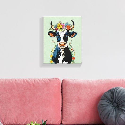 Boho Chic Schattigee minimalistische Koe Flower Cr Canvas Afdruk (Insitu (Woonkamer))
