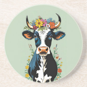 Boho Chic Schattigee minimalistische Koe Flower Cr Zandsteen Onderzetter