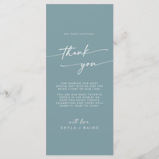 Boho Chic Seafoam Blauwgroen Bedankt Place Card Menu (Voorkant)