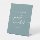 Boho Chic Seafoam Blauwgroen Bruiloft Gastenboek Reclamebord Met Voetstuk (Voorkant)