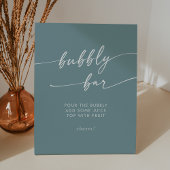 Boho Chic Seafoam Blauwgroen Bubbly Bar Wedding Reclamebord Met Voetstuk