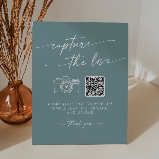 Boho Chic Seafoam Blauwgroen Capture the Love Wedd Reclamebord Met Voetstuk