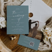 Boho Chic Seafoam Blauwgroen Foto QR Code Bruiloft Kaart