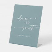 Boho Chic Seafoam Blauwgroen Liefde Is Sweet Weddi Reclamebord Met Voetstuk (Voorkant)