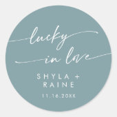 Boho Chic Seafoam Blauwgroen Lucky In Love Favor Ronde Sticker (Voorkant)