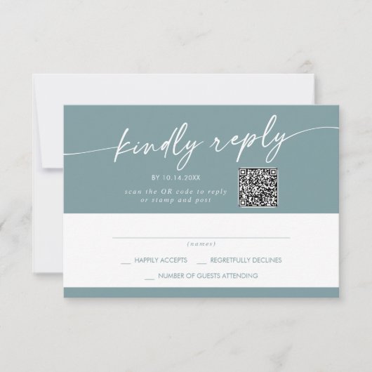 Boho Chic Seafoam Blauwgroen Mail In en QR Code RSVP Kaartje (Voorkant)