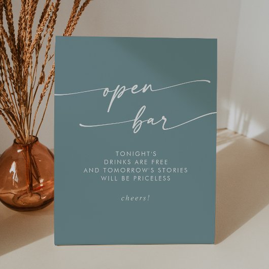 Boho Chic Seafoam Blauwgroen Open Bar Wedding Reclamebord Met Voetstuk