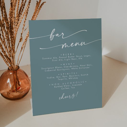 Boho Chic Seafoam Blauwgroen Wedding Bar Reclamebord Met Voetstuk
