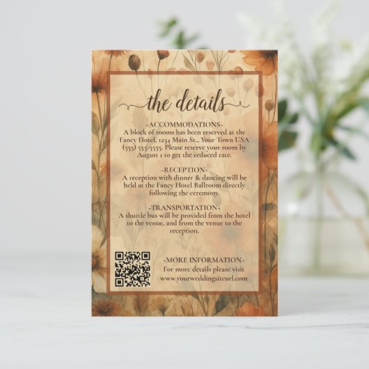 Boho Chic Sienna Floral Wedding Details QR Code Informatiekaartje (Staand voorkant)