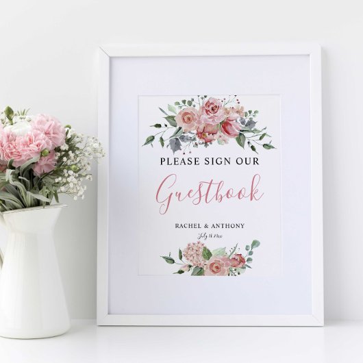 Boho Chic Sign Guest Wedding Floral Pink Poster