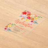 Boho Chic Sinaasappel Bloemen Afstuderen Foto Acryl Uitnodigingen (Laagn)