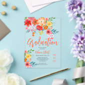 Boho Chic Sinaasappel Bloemen Afstuderen Foto Acryl Uitnodigingen (Insitu (Huwelijk))