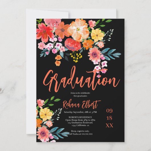 Boho Chic Sinaasappel Bloemen Afstuderen Foto Kaart (Voorkant)