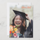 Boho Chic Sinaasappel Bloemen Afstuderen Foto Kaart (Achterkant)