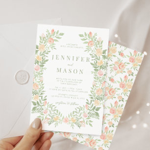 Boho chic sinaasappel bloemengroen krans bruiloft kaart